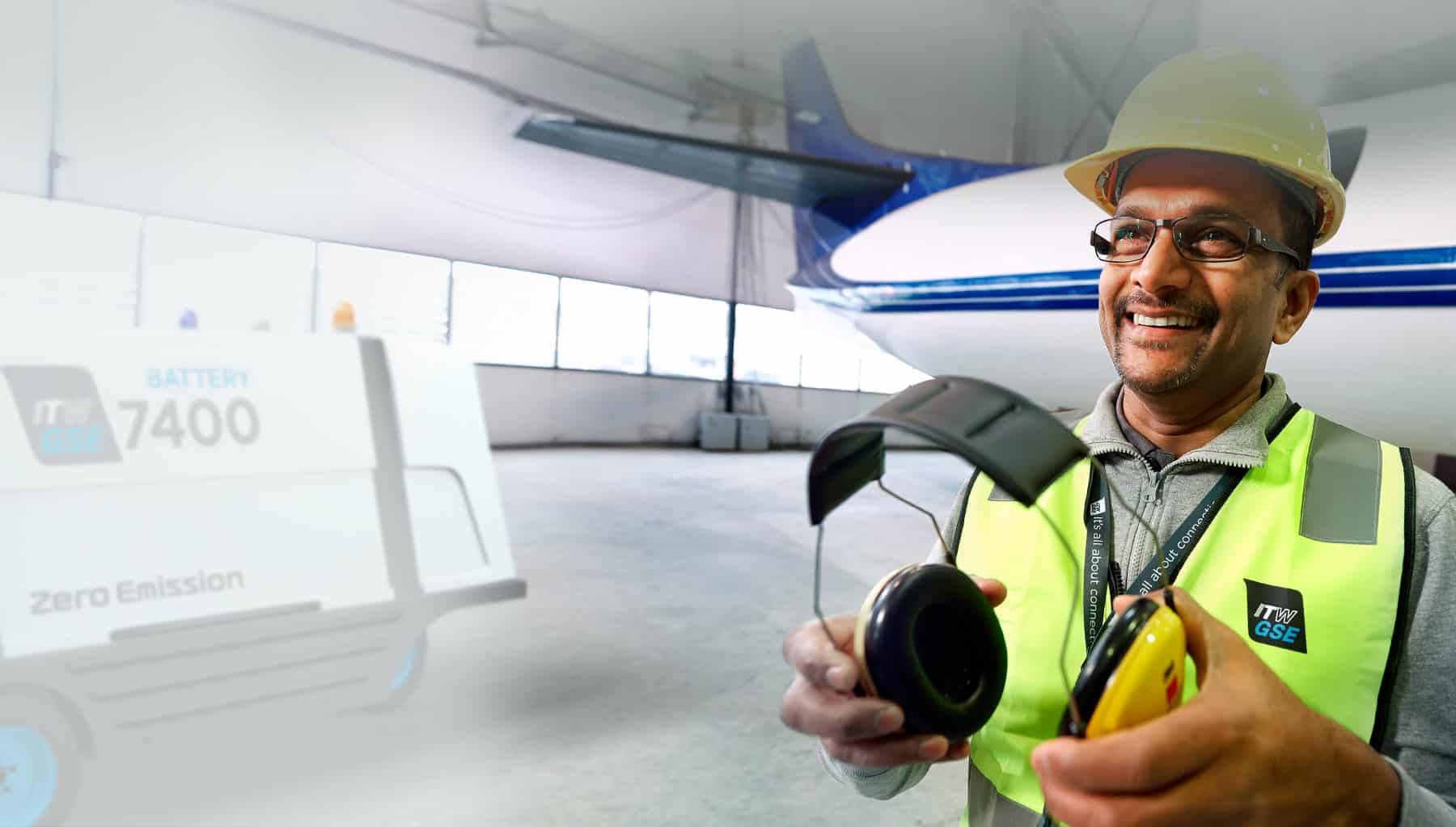 employee in front of plane
