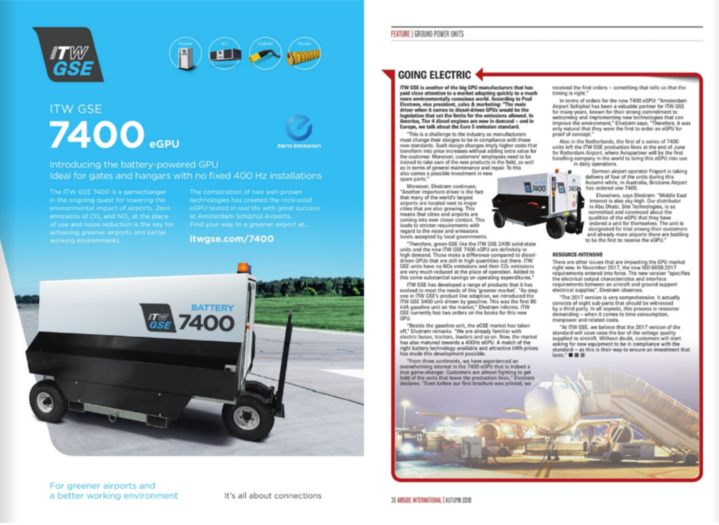 7400 Battery eGPU, eGPU, ITW GSE, ITW GSE eGPU, Electric eGPU Airside International Magazine