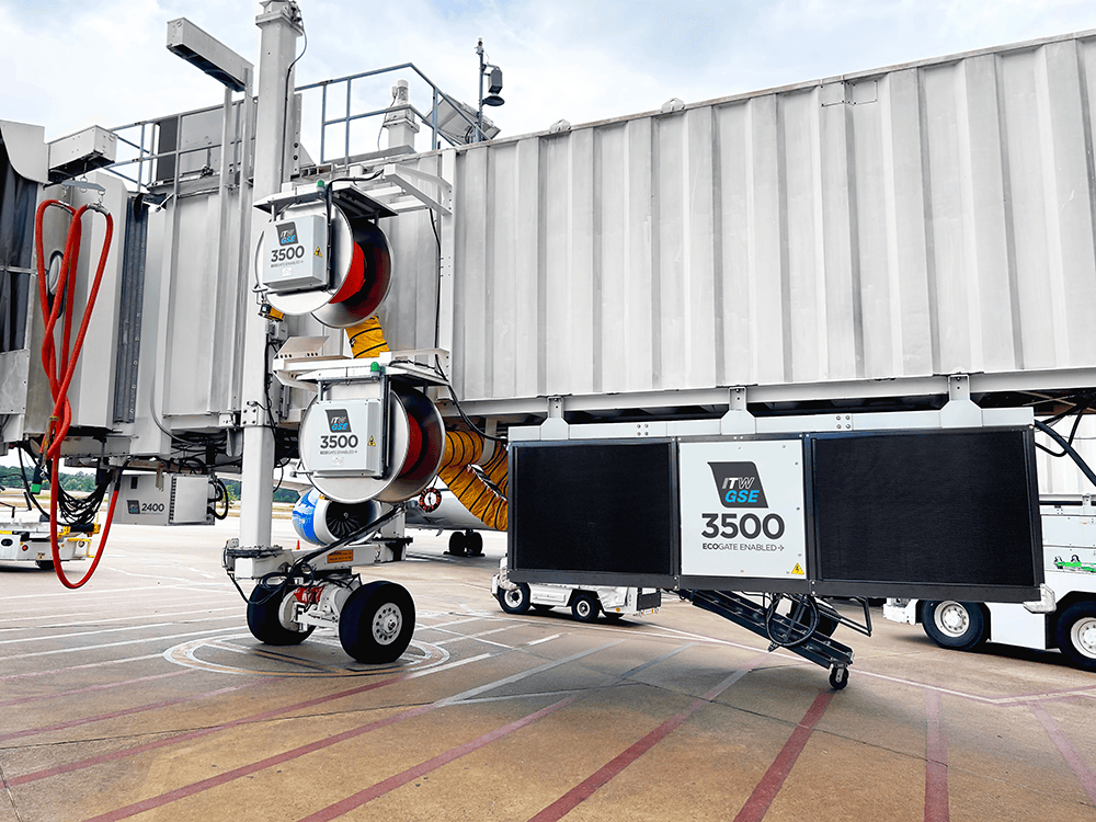 two itw gse 3500 aircoils and one itw gse 3500 pca on a passenger boarding bridge in an airport