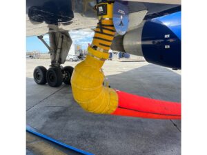 the itw gse swivel assembly conector under an aircraft