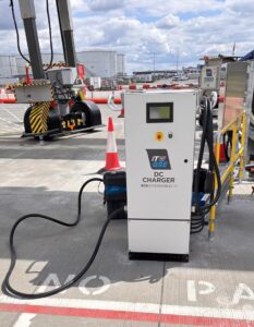 the itw gse dc charger mounted in the apron in an airport